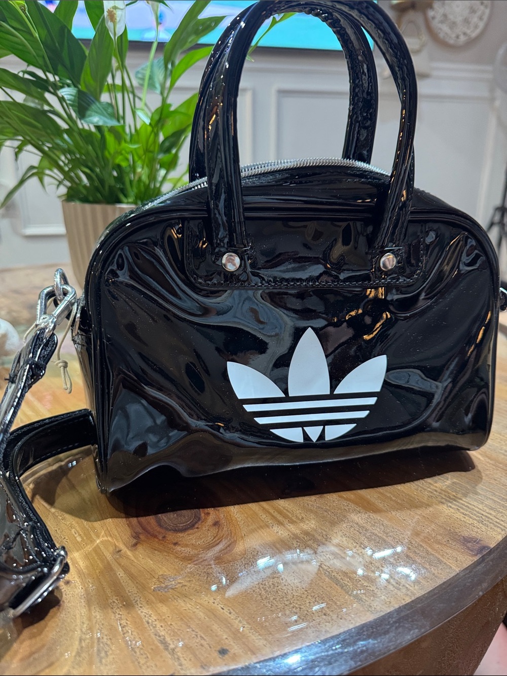 Black Patent Trefoil Mini Satchel